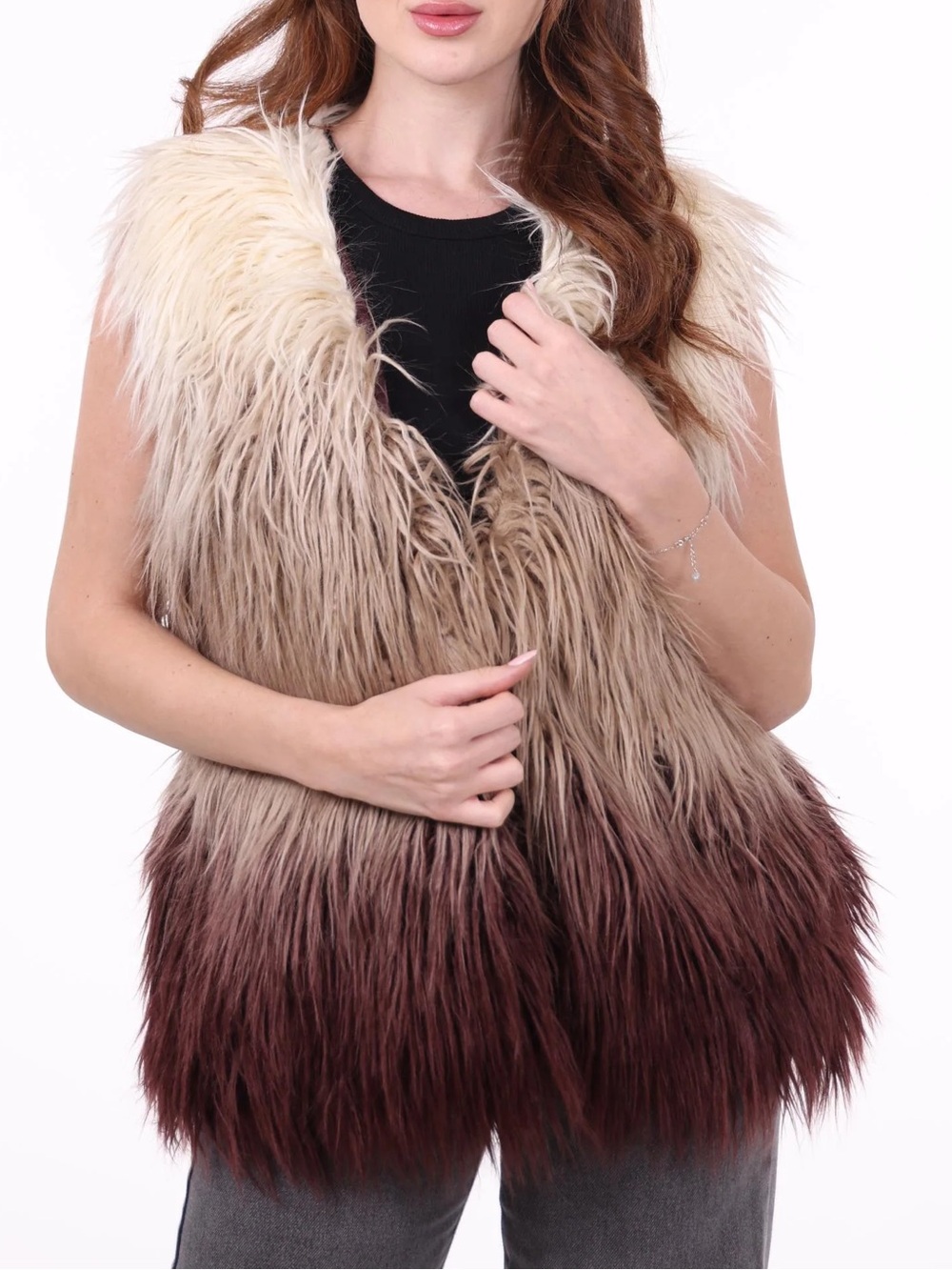 Me Jane Ombre Faux Fur Fuzzy Vest Cozy Vegan Streetwear Urban Festival Size M